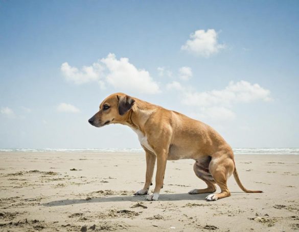 Hund in Gebetshaltung bei Bauchschmerzen und Magenproblemen